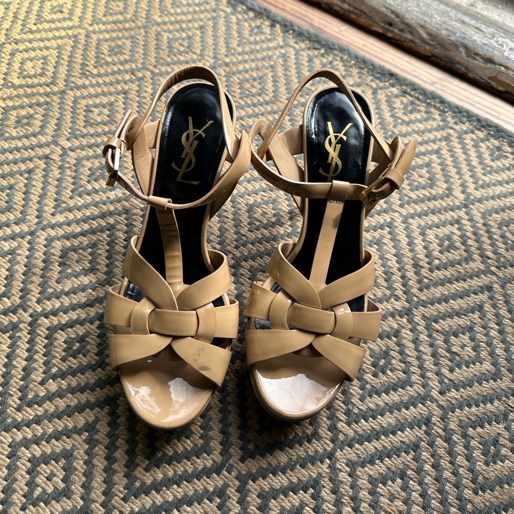 YSL tribute woven platform heel